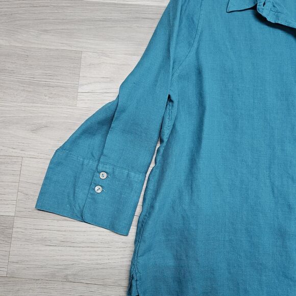 Chico's Womens Teal Linen Button Down Shirt Size 8 3/4 Sleeves Chico's 1 - Picture 4 of 10